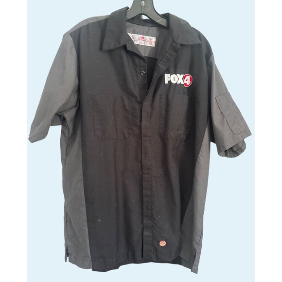 Vintage Red Kap Fox News Channel 4 Logo Work Shirt Black/Gray size Large LG L - Picture 1 of 3